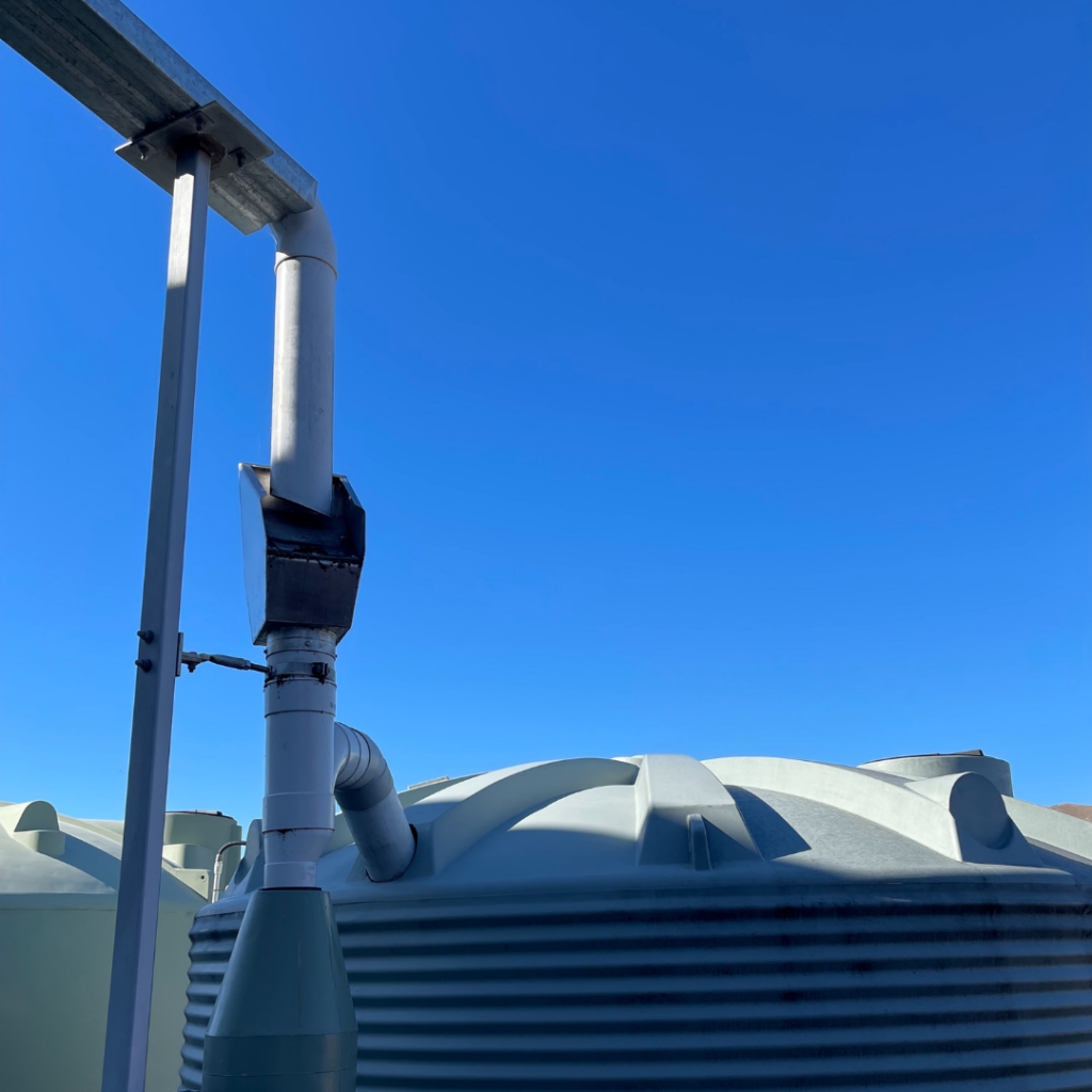 water tank winery roof connection with blue sky