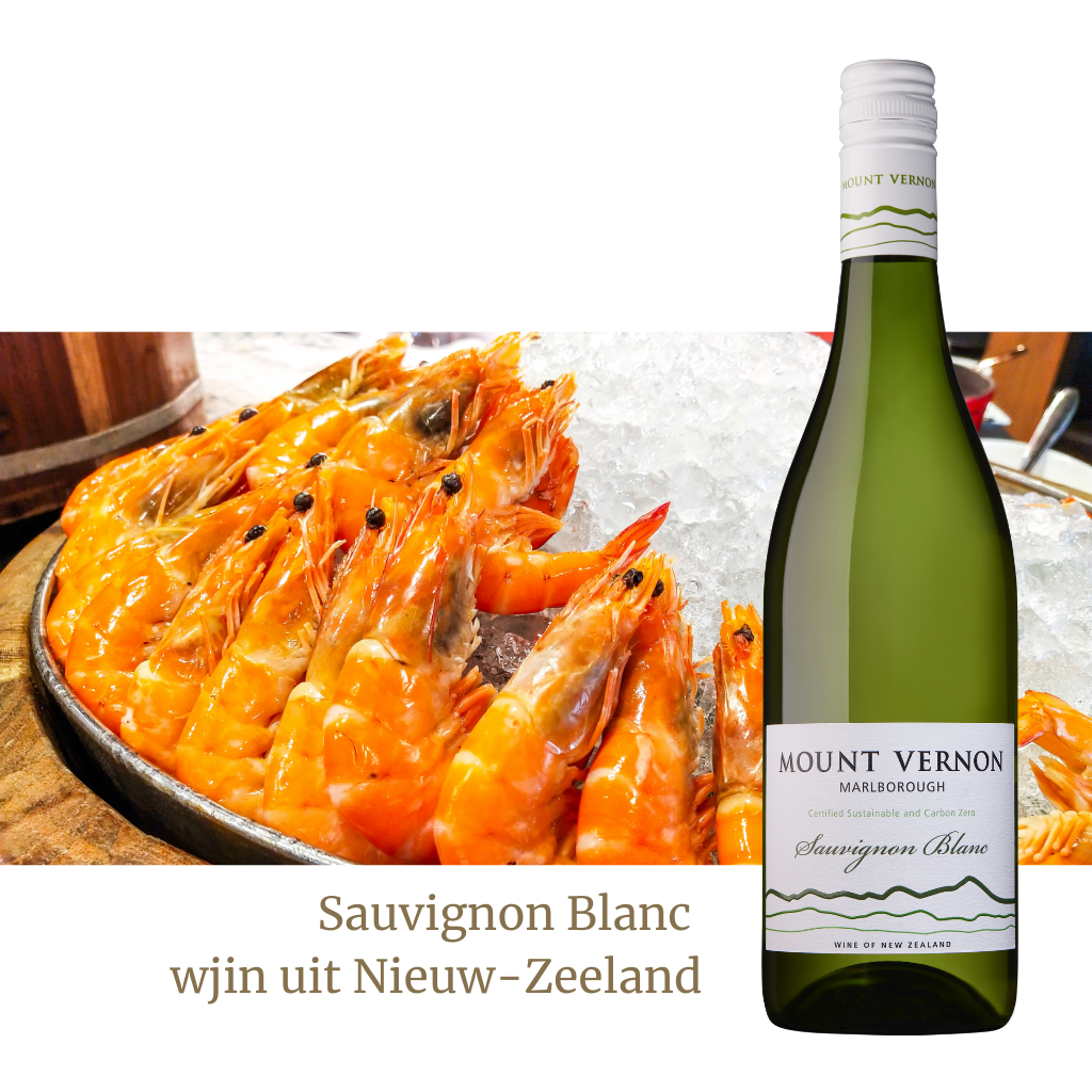 Mount Vernon Sauvignon Blanc uit BBQ chili tijgergarnalen